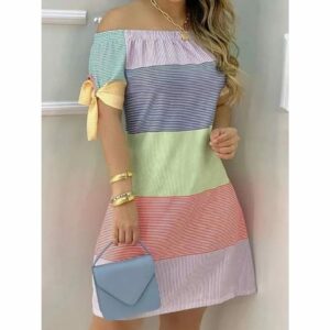 LW Plus Size Off The Shoulder Striped Bandage Design Dress