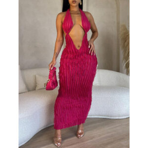 LW SXY Backless Bandage Design Line Stitching Bodycon Dress