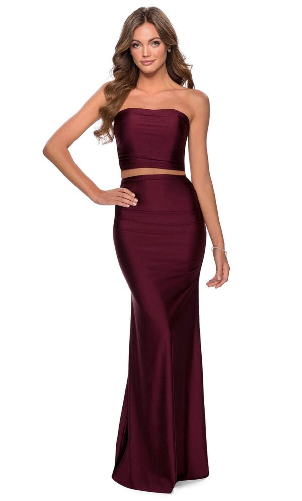 La Femme - 28703 Two Piece Strapless Tube Crop Top Long Fitted Dress