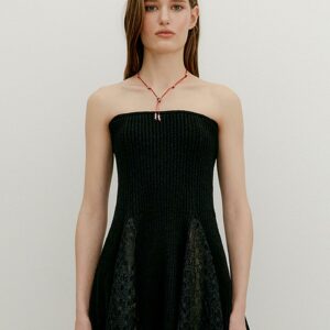 Lace Mix Knit Tube Dress Top - Black