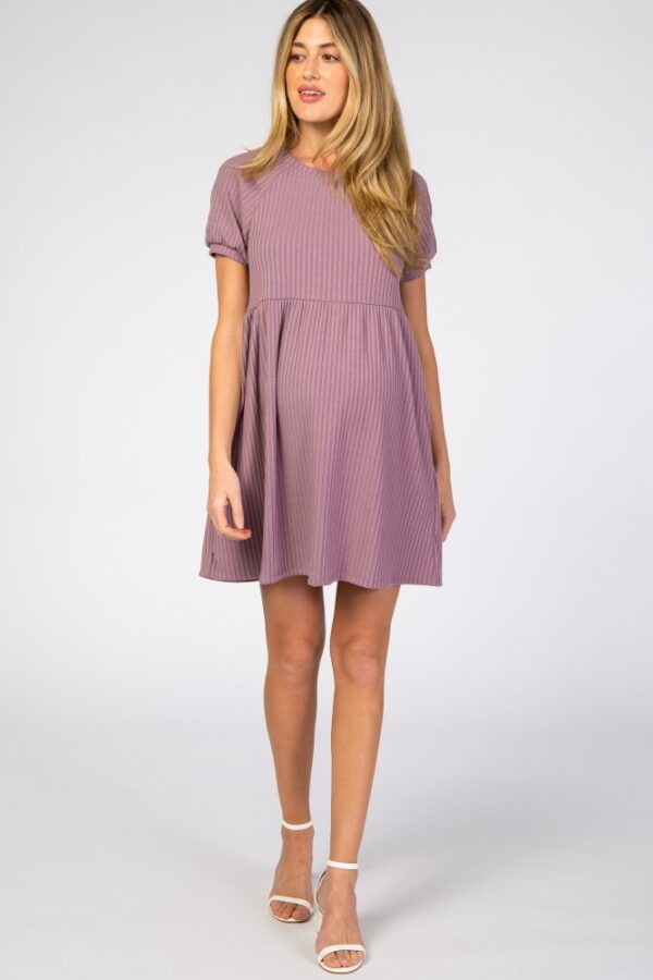 Lavender Ribbed Babydoll Maternity Dress