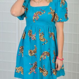 Leapin' Leopards Babydoll Dress In Teal