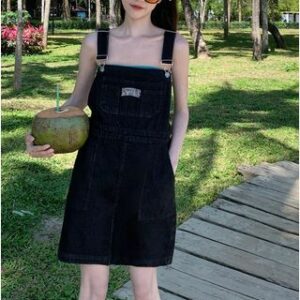 Lettering Denim Pinafore Dress