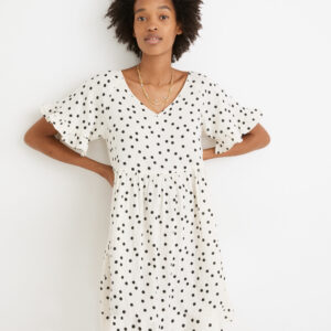 Lightspun Ruffle-Sleeve Babydoll Dress in Dot Toss