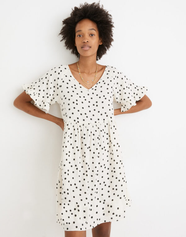 Lightspun Ruffle-Sleeve Babydoll Dress in Dot Toss