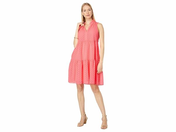 Lilly Pulitzer Novella Dress (Lillys Coral Mini Medallion Chiffon Eyelet) Women's Clothing