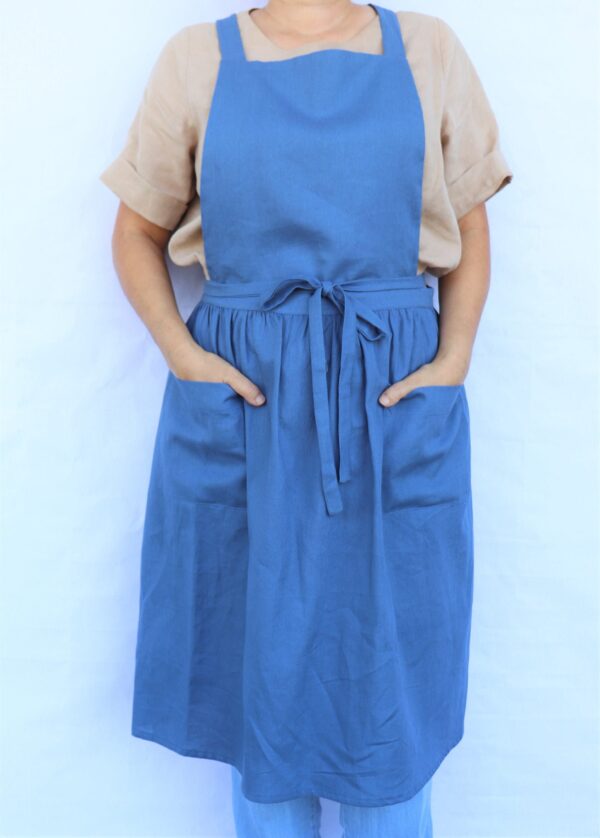 Linen Apron, Linen Pinafore, Dress, Cross Back With Two Front Pockets, Mothers Day Gift