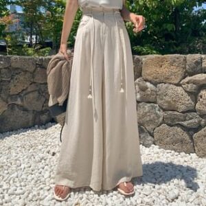 Linen Blend Maxi Culottes with Cord