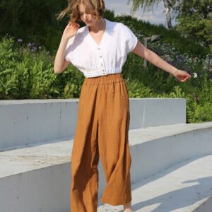 Linen Culottes Alcudia in Cinnamon | Wide Leg Linen Pants Plus Size