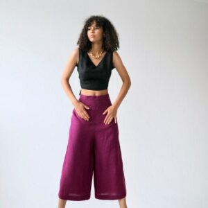 Linen Culottes Ingunn With Pockets /Loose-Fitting High-Waist Trousers An Elastic Waistband & Wide-Leg Design/Palazzo Pants