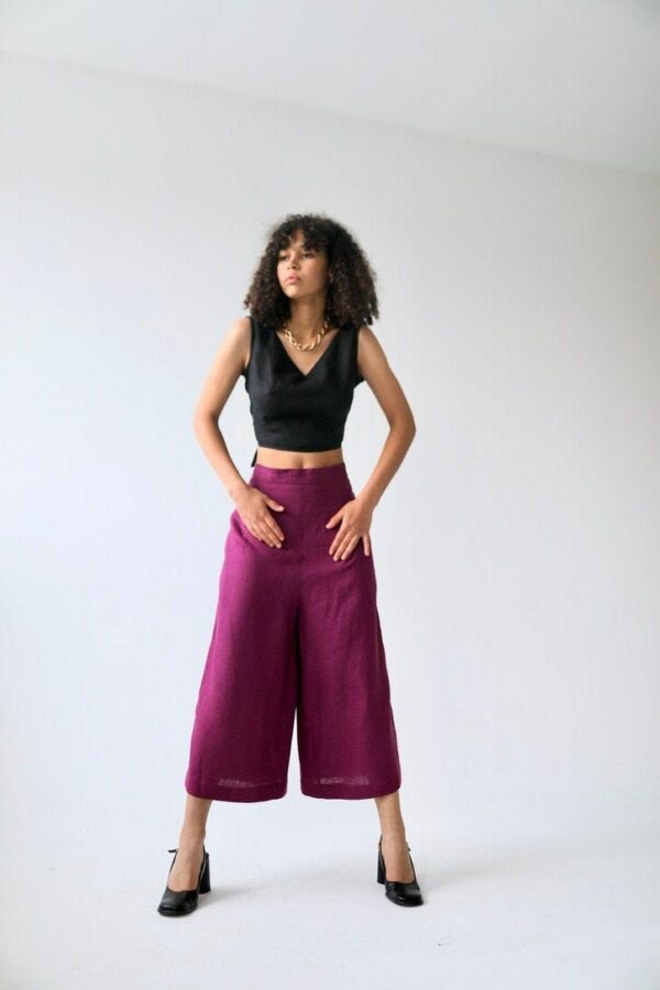 Linen Culottes Ingunn With Pockets /Loose-Fitting High-Waist Trousers An Elastic Waistband & Wide-Leg Design/Palazzo Pants