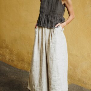 Linen Culottes Marisa, Wide Leg Pants With Pockets, High Waisted Pants, Plus Size Linen Trousers