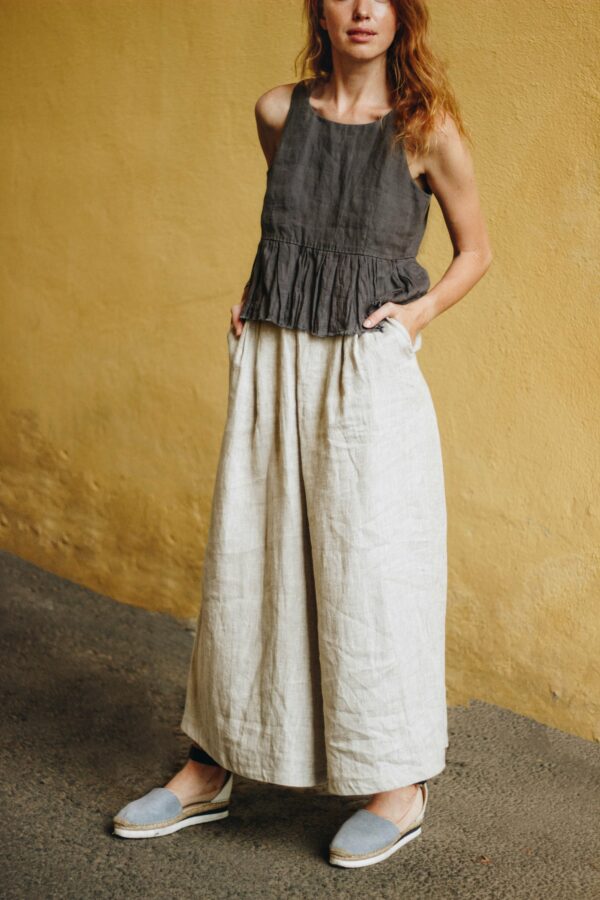 Linen Culottes Marisa, Wide Leg Pants With Pockets, High Waisted Pants, Plus Size Linen Trousers