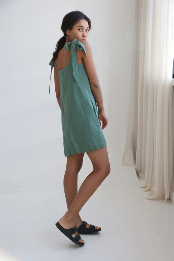 Linen Mini Dress, Linen Shift Pinafore, Slip Beach Dress Flora