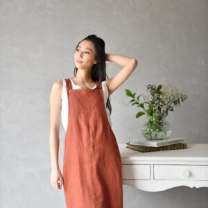 Linen Pinafore Dress, Summer Apron Cross Back Dress Violet, Tunic