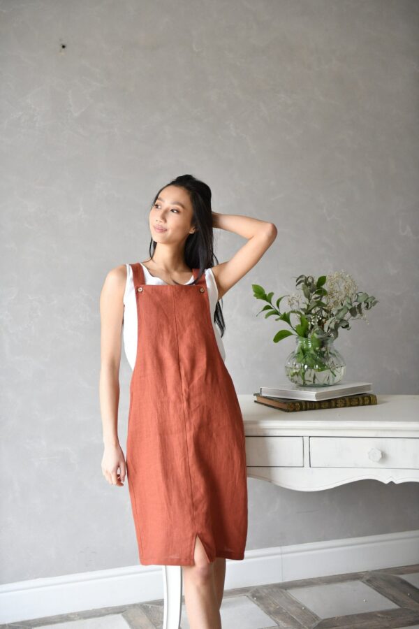 Linen Pinafore Dress, Summer Apron Cross Back Dress Violet, Tunic