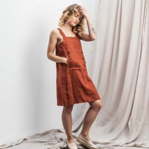 Linen Pinafore Dress. Daily Sleeveless Linen Dress With Front Pocket.dress Straps. Sarafan Available in 41 Colors