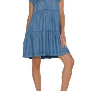 Liverpool Los Angeles Flutter Sleeve Chambray Babydoll Dress in Delwood at Nordstrom, Size Large