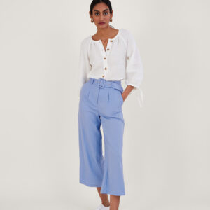 Livia Belted Linen Culottes Blue