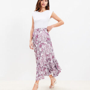 Loft Paisley Godet Midi Skirt