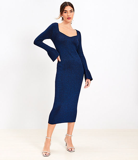 Loft Petite Ribbed Trumpet Sleeve Midi Sweater Dress