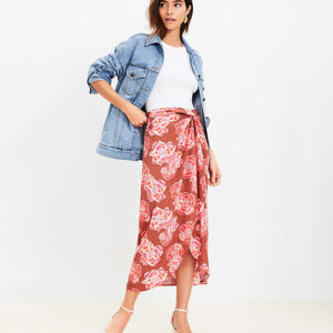 Loft Petite Textured Floral Twist Sarong Midi Skirt