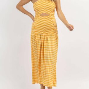 Lolita Gingham Smock Maxi Dress In Orange