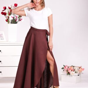 Long Linen Wrap Skirt, Flowy Tulip Summer High-Waisted Beach Plus Size Clothes, A-Line Layered Skirt