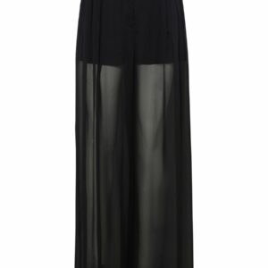 Loose Black Pants With Detachable Culottes In Stretch Silk Chiffon Woman