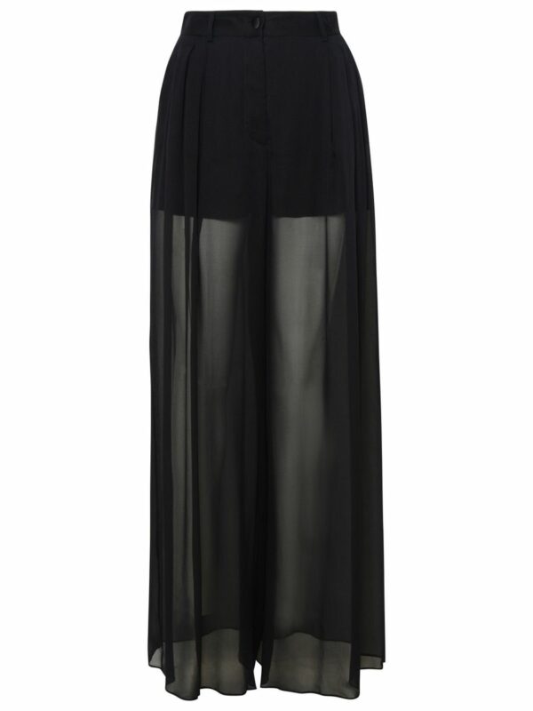 Loose Black Pants With Detachable Culottes In Stretch Silk Chiffon Woman