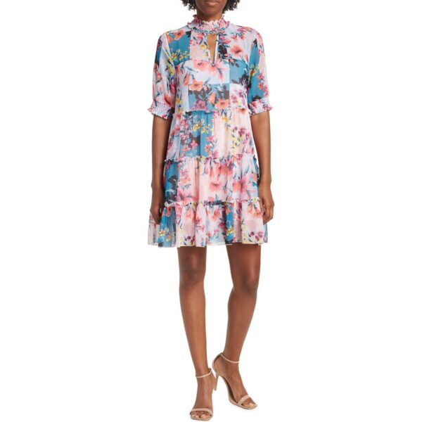 Love By Design Marion Smock Neck Babydoll Dress in Patchwork Paris at Nordstrom Rack, Size X-Small