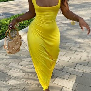 LovelyWholesale BASICS Bandage Design Backless Cami Dress Summer Sleeveless Casual Bandage Design U Neck Spring Summer 2024