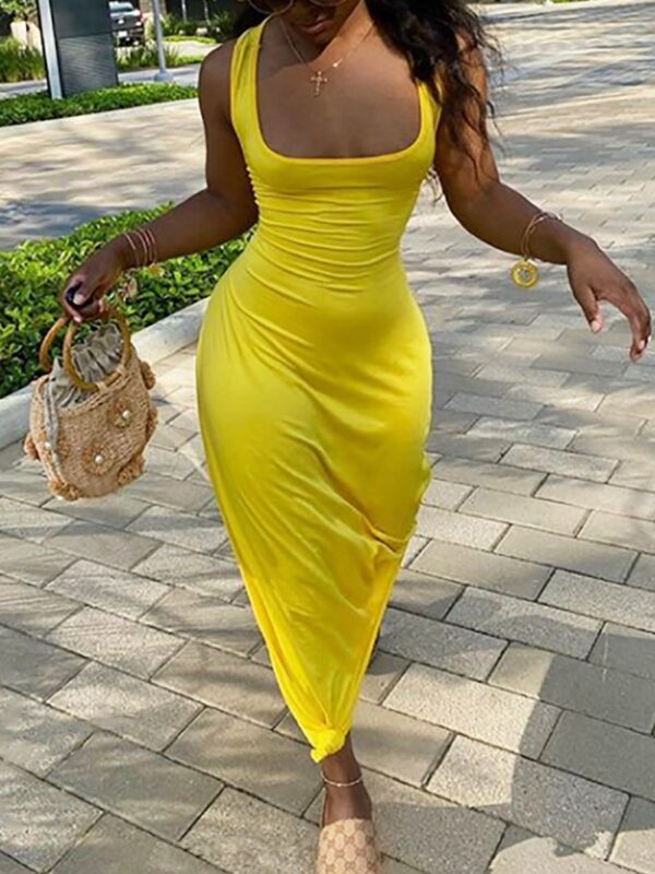 LovelyWholesale BASICS Bandage Design Backless Cami Dress Summer Sleeveless Casual Bandage Design U Neck Spring Summer 2024