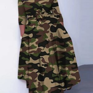 LovelyWholesale Plus Size Camo Print Bandage Design A Line Dress Summer Three Quarter Casual Bandage Design Round Neck 3X Spring Summer 2024