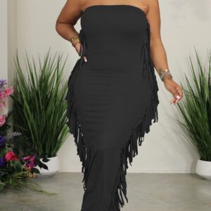 LovelyWholesale SXY Plus Size Tassel Design Bodycon Tube Dress Summer Sleeveless Sxy Tassel Design Strapless 1X Spring Summer 2024