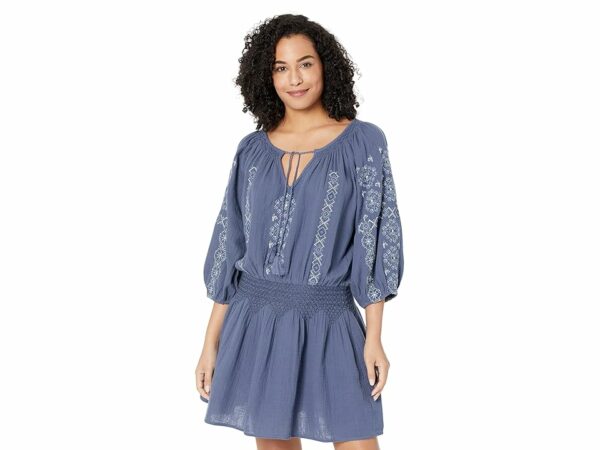 Lucky Brand Embroidered Mini Peasant Dress (Nightshadow Blue) Women's Clothing