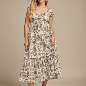 Lucky Brand Utility Cinched Waist Parachute Midi Dress - Women's Clothing Dresses Shirt Midi Dress in Tofu Toile Print