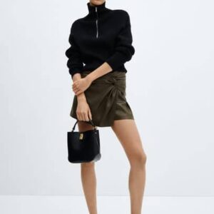 MANGO - Leather-effect culottes khaki - 4 - Women