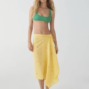 MANGO - Sarong skirt embroidered details pastel yellow - One size - Women