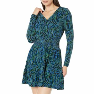 MICHAEL Michael Kors Long Sleeve Zebra Smock Waist Dress (Royal) Women's Dress