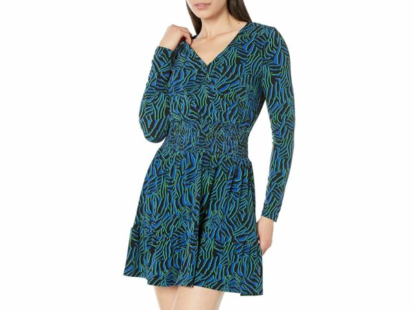 MICHAEL Michael Kors Long Sleeve Zebra Smock Waist Dress (Royal) Women's Dress