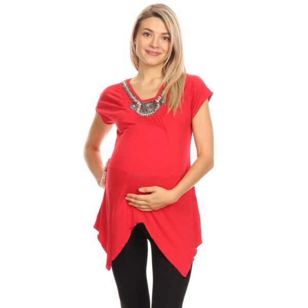 MTR1288-09-L Myla Maternity Embellished Tunic Dress, Red - Large