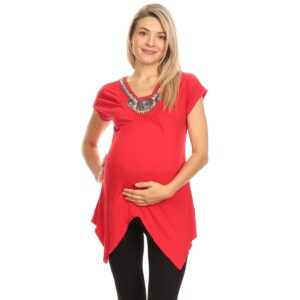 MTR1288-09-M Myla Maternity Embellished Tunic Dress, Red - Medium