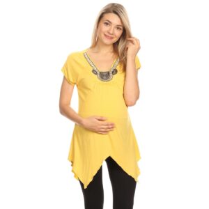 MTR1288-10-M Myla Maternity Embellished Tunic Dress, Yellow - Medium