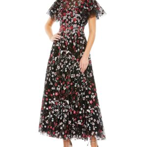 Mac Duggal Embellished Butterfly Tea Length A Line Dress