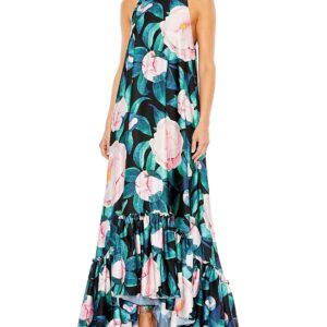 Mac Duggal Floral Printed High Neck Babydoll Dress