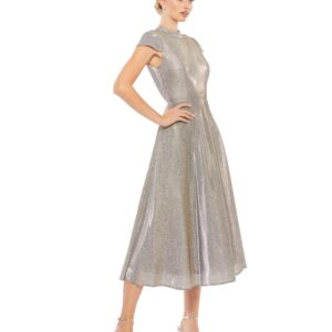 Mac Duggal Women's Ieena Metallic Cap Sleeve Tea-Length Dress - Silver