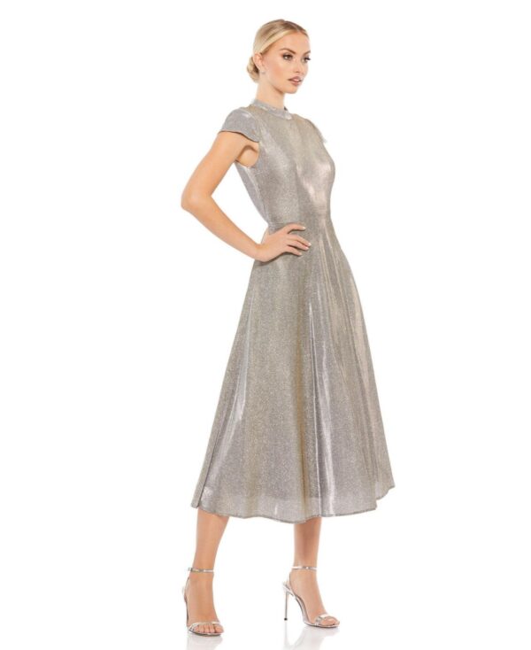 Mac Duggal Women's Ieena Metallic Cap Sleeve Tea-Length Dress - Silver