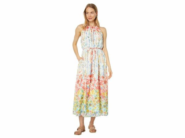 Maggy London Halter Neck Maxi Dress (Ivory/Coral) Women's Dress