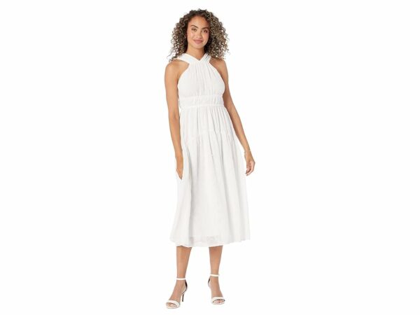 Maggy London Halter Neck Midi Dress with Tier Skirt (Ivory) Women's Dress